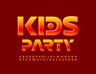 Vector bright poster Kids Party. Creative shiny Font. Set of Funny Alphabet Letters and Numbers