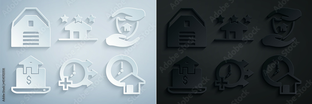 Canvas Prints Set Clock, House with shield, Online real estate, Time is money, Real and Garage icon. Vector