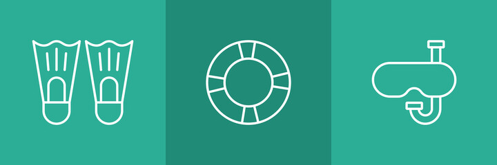 Set of 3 swimming element icon on green background 