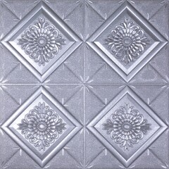 Seamless Silver 3D Wall Panel Texture in Stylized Flowers in Diamonds