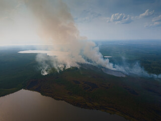 Forest fire. Smoke from a forest fire. Drone shooting