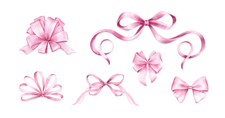 Hand painted pink bows isolated on white background. - 454595485