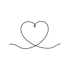 Art line continuous heart. Love outline symbol. Valentine Day one line design. Hand drawn doodle heart shape. Vector isolated on white.  