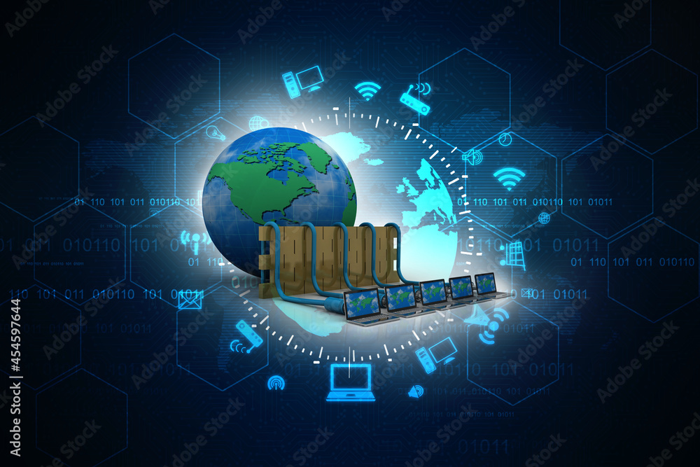 Poster 3d rendering technology computer network