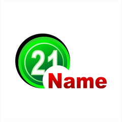 Icon number 21 clipart vector illustration of numbers and green buttons, simple and cool
