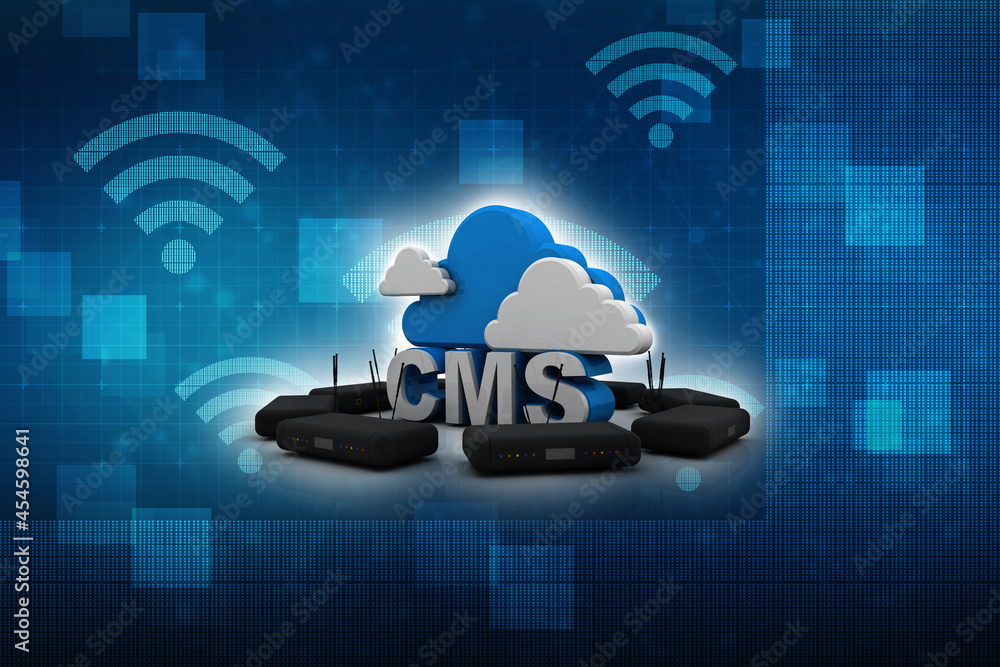 Poster 3d rendering cms cloud with modem