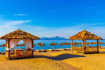 Beautiful beach massage table on Kos Greece by the beach.