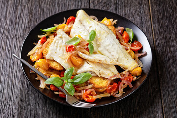 Acqua Pazza, italian poached fish, top view