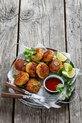 Tod man pla, thai fish cakes on a plate