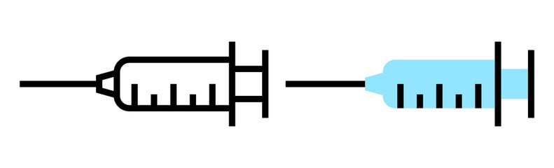 Syringe icon. Simple vector illustration of a vaccine. Idea of vaccine injection for protection from disease. Medical treatment and healthcare. Immunization metaphor. Vector flat icons.