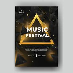 Modern Music Festival Flyer template. elegant black gold design