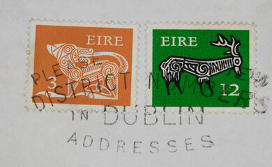 Briefmarke stamp gestempelt used frankiert cancel post letter mail brief slogan werbung irland...