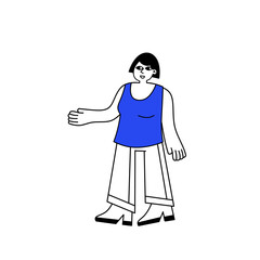 Girl in casual cloth. Modern female character. Young Woman walk. Flat cartoon illustration isolated on white