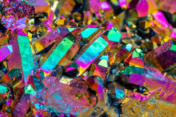Macro mineral stone Titanium Quartz, Flame Aura Quartz on a white background