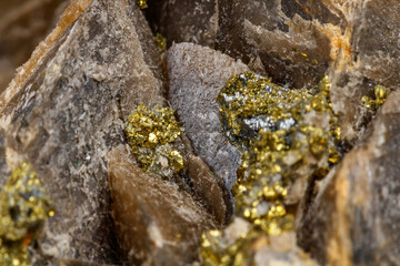 Macro mineral stone Barit Pyrit on a white background