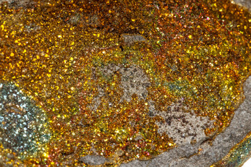 Macro mineral stone Pyrite rainbow on a white background