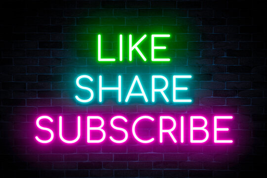 Like, Share, Subscribe neon banner.