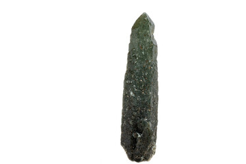 Macro mineral stone Quartz Hedenbergite Prase on ilvite on a white background