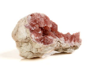Macro mineral stone Pink Amethyst on a white background