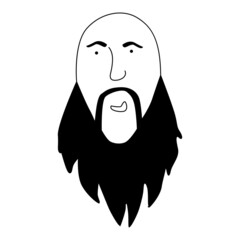 A bald man with a long beard and mustache. Hipster hairstyles and beards. For beard care advertising. Vector illustration for barber shop logo, picture, postcard, poster, poster on canvas or paper