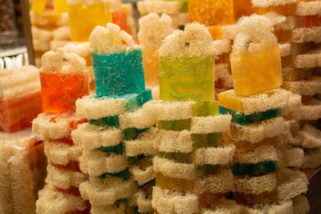 Closeup shot of colorful Turkish delight confections