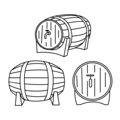 Seth, wooden barrels for beer, wine or ale. Vector illustration in outline doodle style, for Oktoberfest. Design element for label and poster