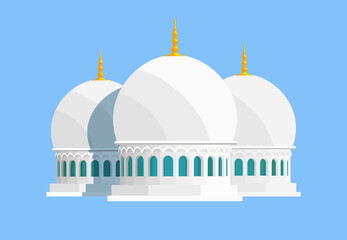 White Mosque. Vector building made of white marble. Large windows.