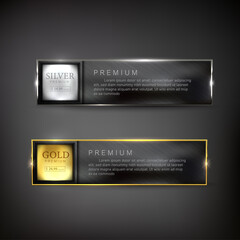 Buttons set web gold and silver steel on background color black