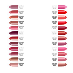 Lipstick palette. Set lipstick isolated on white background.