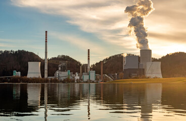 Smoke raising above thermal power plant