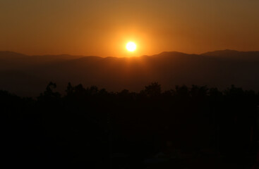 The sun is setting in the evening.