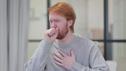 Fototapeta na wymiar Sick Young Beard Redhead Man Coughing