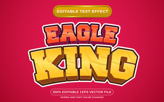 Editable text effect - eagle king 3d template on red background