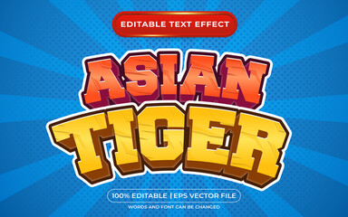 Editable text effect - asian tiger 3d template on blue background
