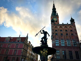 Pomnik Neptuna. Symbol miasta. Architektura starego miasta. Gdańsk, Polska