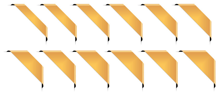 Set Of Gold Corner Ribbon Banners On White Background