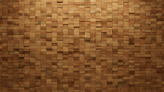 3D Tiles arranged to create a Soft sheen wall. Wood, Natural Background formed from Rectangular blocks. 3D Render