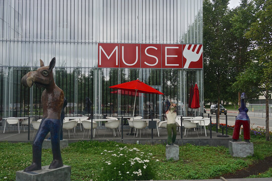 Anchorage, Alaska / USA - July 24, 2017: Sculpture Garden Outside Of The Anchorage Museum Cafe.