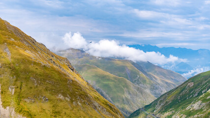 Beautiful view of Abano Gorge in Tusheti, dangerous mountain road in Georgia