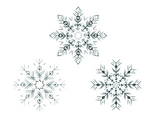 Vector illustration. Set of watercolor snowflakes. Set of three Christmas round snowflakes. Template for printing ornament, cards, gift wrapping.
