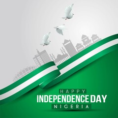 happy independence day Nigeria. Nigerian flag ribbon. vector illustration design. - obrazy, fototapety, plakaty
