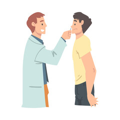 Fototapeta na wymiar Medical Check-up with Doctor Otolaryngologist in White Coat Examining Patient Vector Illustration