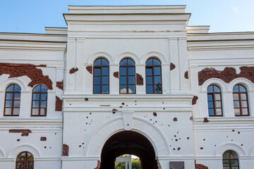 Bullet-riddled walls of the Brest Fortress