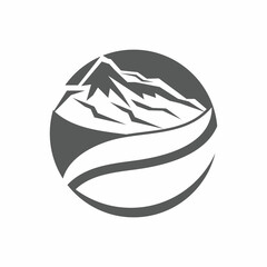 Simple Modern Mountain Landscape Logo Design Vector, Rocky Ice Top Mount Peak Silhouette