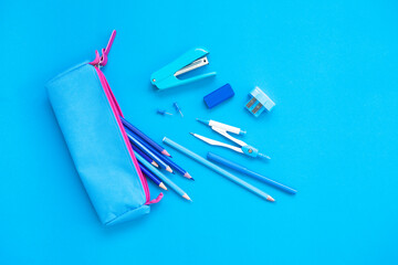 School stationery on table, space for text