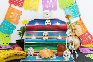 Traditional Mexican homemade altar to celebrate the Day of the Dead.