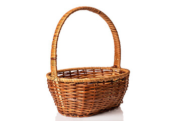 Fototapeta na wymiar Brown wicker basket. Handmade. On white background.
