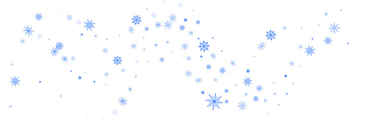 Blue delicate openwork snowflakes scatter on a white background. Festive background, postcard design, wallpaper