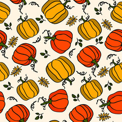 Pumpkin with autumn leaves  hand drawn ilustration for fall hollyday