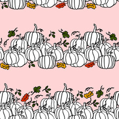 Pumpkin with autumn leaves  hand drawn ilustration for fall hollyday